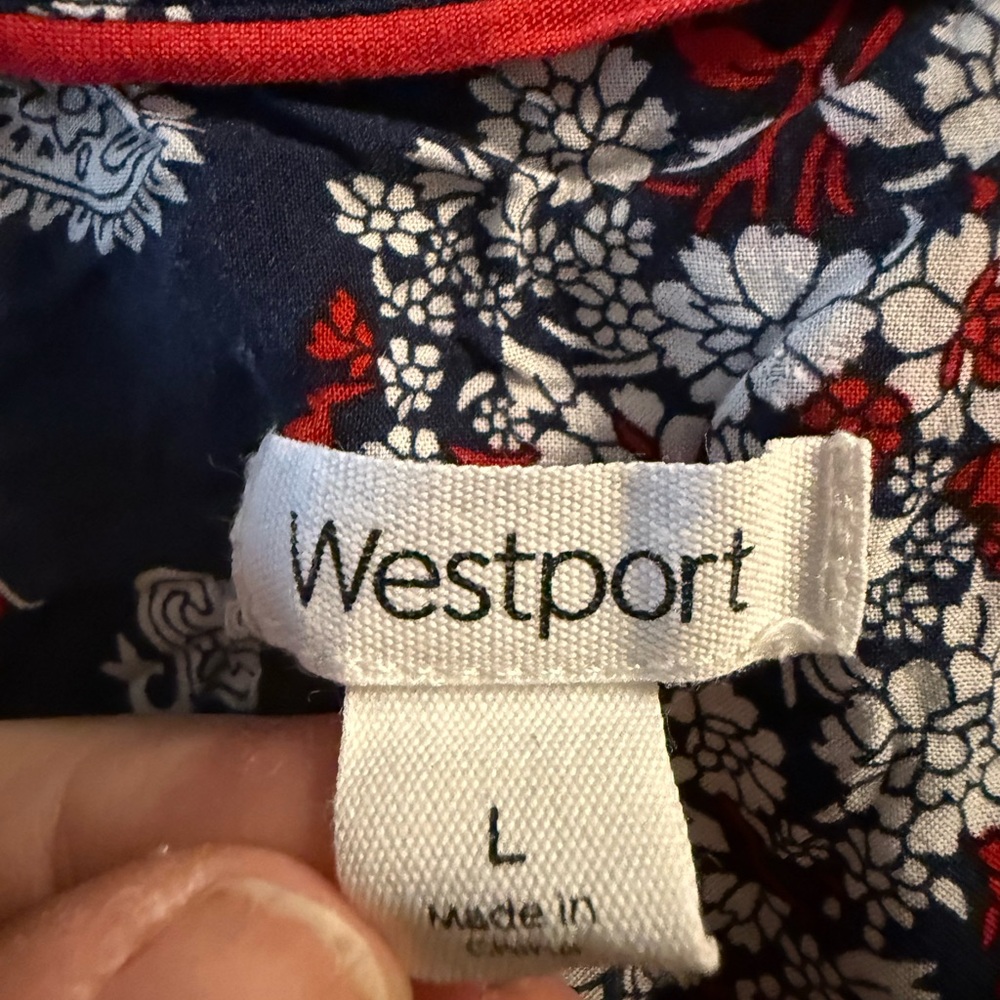 Westport women’s large Navy and Red Paisley Blouse - Picture 2 of 5